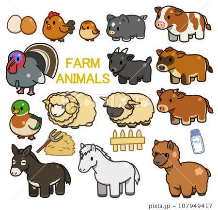 ファームアニマルのデフォルメイラスト2【牧場の動物】 ファームアニマルのデフォルメイラスト2【牧場の動物】 107949417
