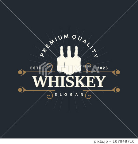 Whiskey Logo, Drink Label Design With Old Retro Vintage Ornament Illustration Premium Template 107949710