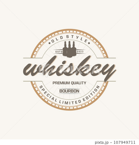 Whiskey Logo, Drink Label Design With Old Retro Vintage Ornament Illustration Premium Template 107949711