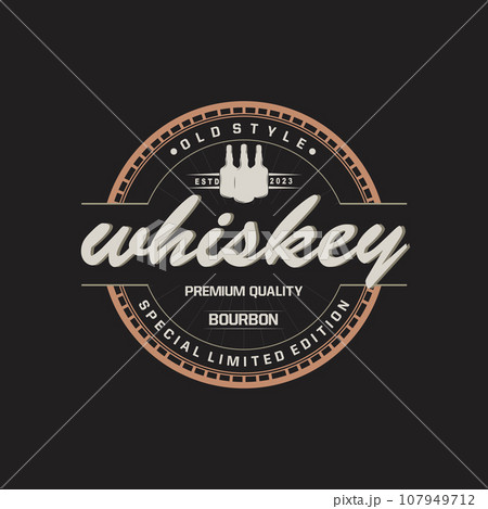Whiskey Logo, Drink Label Design With Old Retro Vintage Ornament Illustration Premium Template 107949712