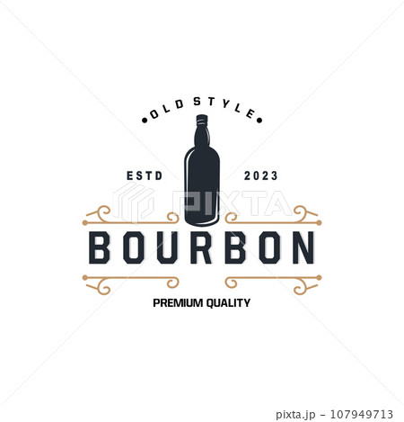 Whiskey Logo, Drink Label Design With Old Retro Vintage Ornament Illustration Premium Template 107949713