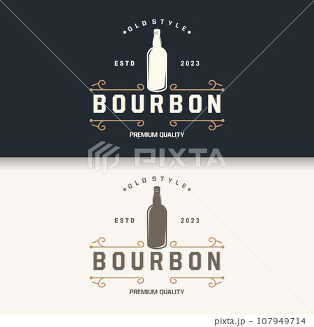 Whiskey Logo, Drink Label Design With Old Retro Vintage Ornament Illustration Premium Template 107949714