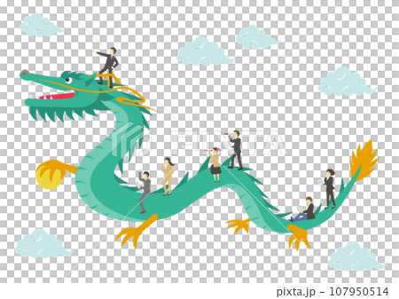 龍に乗る人々のイラスト_ビジネス版_1 107950514