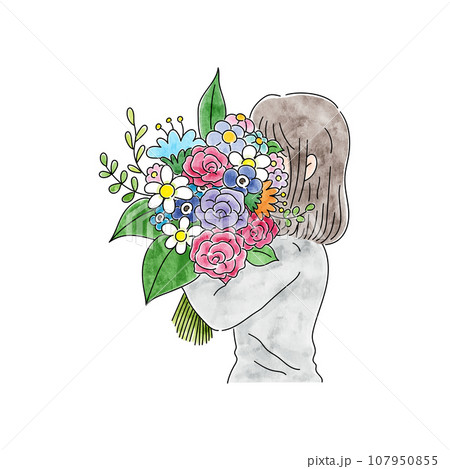 花束で顔を隠している女性 花束で顔を隠している女性 107950855