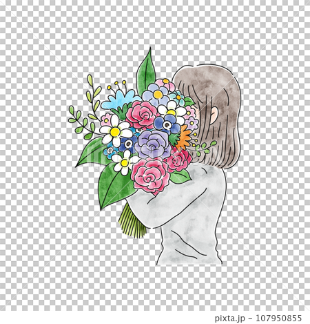 A woman hiding her face with a bouquet of flowers 107950855