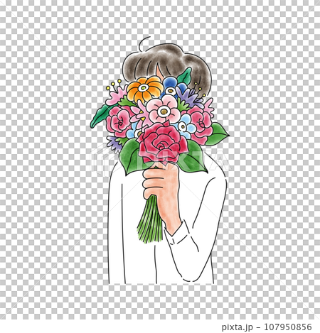 花束で顔を隠している男性 107950856