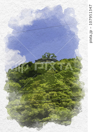 水彩画風　平福　利神城跡　兵庫県佐用郡佐用町 107951347