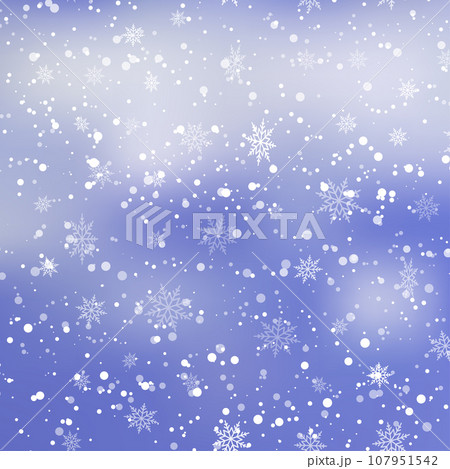 Christmas and Happy New Year background with falling snowflakes on blue sky. Vector Christmas and Happy New Year background with falling snowflakes on blue sky. Vector 107951542