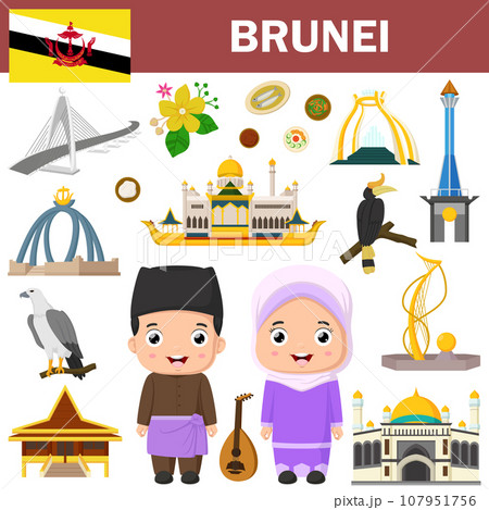 Set of Brunei famous landmarks 107951756