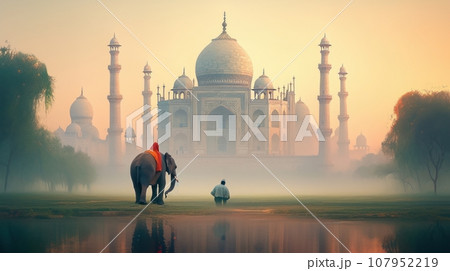 elephant by the river near the taj mahal elephant by the river near the taj mahal 107952219
