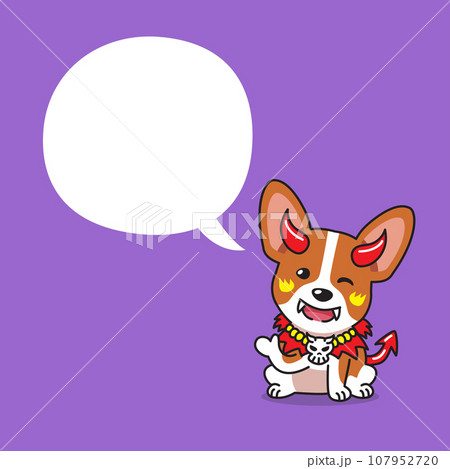 Cartoon corgi dog with halloween costume and speech bubble 107952720