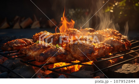 cooking barbecue in the park cooking barbecue in the park 107952844