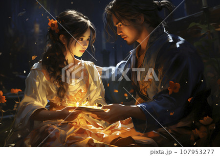 星座の神話や物語の織姫と彦星の七夕の物語「AI生成画像」 107953277