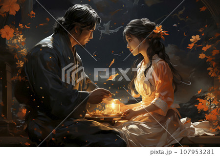 星座の神話や物語の織姫と彦星の七夕の物語「AI生成画像」 星座の神話や物語の織姫と彦星の七夕の物語「AI生成画像」 107953281