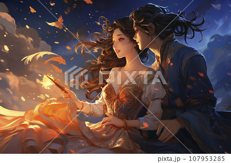 星座の神話や物語の織姫と彦星の七夕の物語「AI生成画像」 107953285