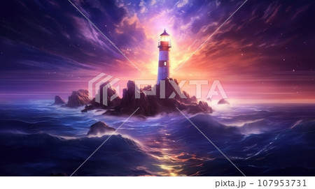 lighthouse in the ocean 107953731
