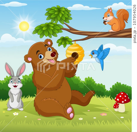 Cartoon animals in forest background 107954026