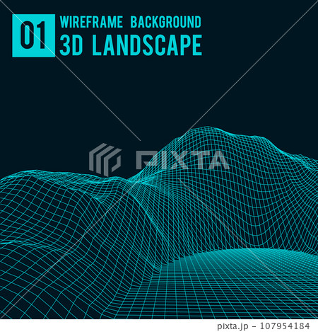Wireframe landscape background. Abstract vector. 3d technology illustration. 107954184