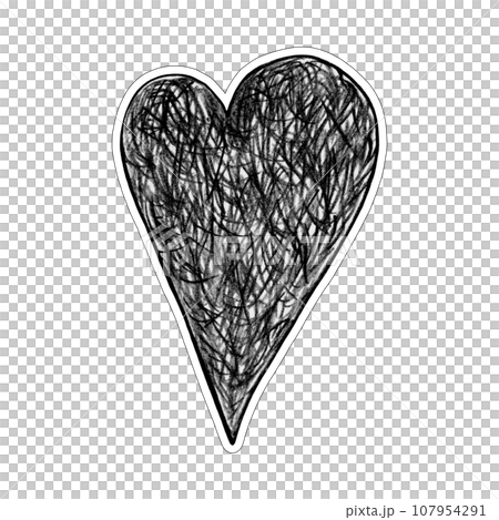Black Heart Drawn by Colored Pencil. The Sign of World Heart Day. Symbol of Valentines Day. Heart Shape Isolated on White Background. Black Heart Drawn by Colored Pencil. The Sign of World Heart Day. Symbol of Valentines Day. Heart Shape Isolated on White Background. 107954291