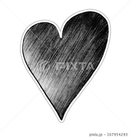 Black Heart Drawn by Colored Pencil. The Sign of World Heart Day. Symbol of Valentines Day. Heart Shape Isolated on White Background. 107954293