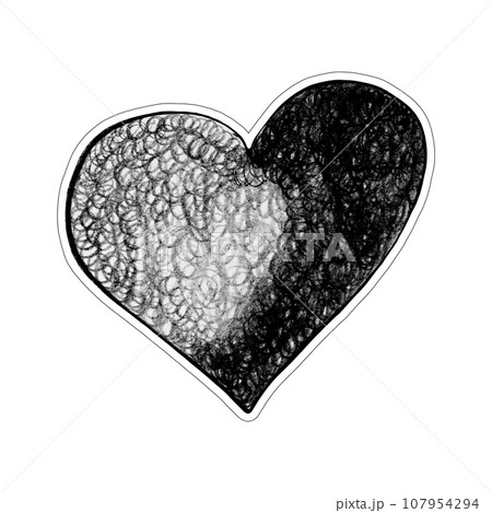 Black Heart Drawn by Colored Pencil. The Sign of World Heart Day. Symbol of Valentines Day. Heart Shape Isolated on White Background. 107954294