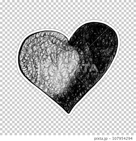 Black Heart Drawn by Colored Pencil. The Sign of World Heart Day. Symbol of Valentines Day. Heart Shape Isolated on White Background. 107954294