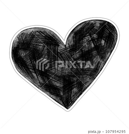 Black Heart Drawn by Colored Pencil. The Sign of World Heart Day. Symbol of Valentines Day. Heart Shape Isolated on White Background. 107954295