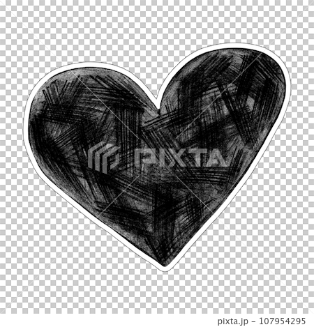 Black Heart Drawn by Colored Pencil. The Sign of World Heart Day. Symbol of Valentines Day. Heart Shape Isolated on White Background. 107954295