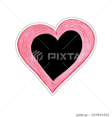 Red and Black Heart Drawn by Colored Pencil. The Sign of World Heart Day. Symbol of Valentines Day. Heart Shape Isolated on White Background. 107954302