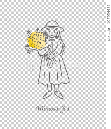 ミモザの花束を抱えた女の子 107954483