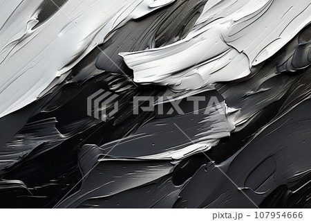 モダンな油絵・立体的な抽象背景バナー）グレーと白と黒。AI生成画像 107954666