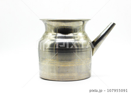 Stainless Steel Lota on white background with selective focus 107955091