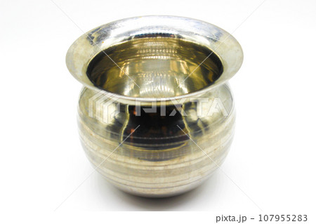 Stainless Steel Lota on white background with selective focus Stainless Steel Lota on white background with selective focus 107955283