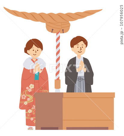 着物でお参りをする人物のイラスト 107956025