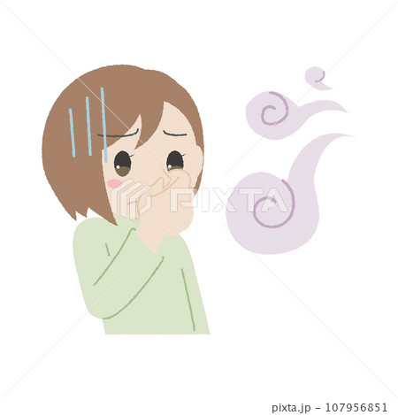 手描き風の嗅覚過敏の女性 107956851