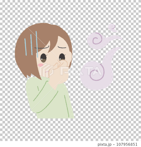 手描き風の嗅覚過敏の女性 107956851