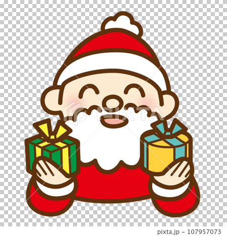 微笑的聖誕老人雙手拿著禮物的插圖 107957073