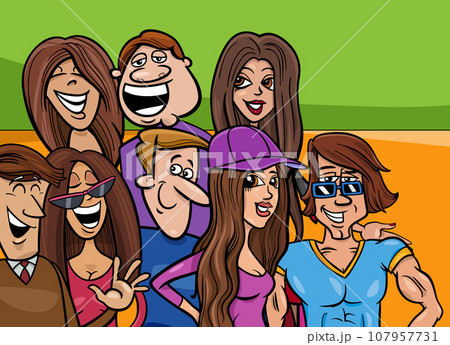 funny cartoon young people characters group funny cartoon young people characters group 107957731