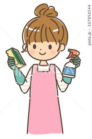除菌・漂白・カビ掃除をする若い女性　上半身　背景なし 107958544
