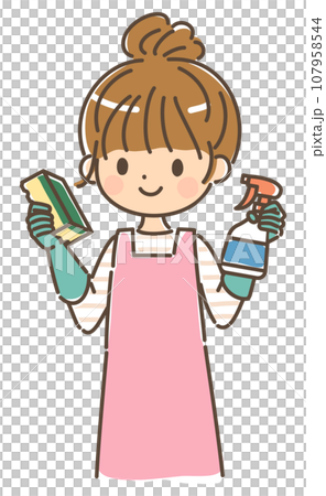 除菌・漂白・カビ掃除をする若い女性　上半身　背景なし 107958544