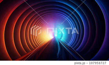 Illustration portraying a vivid and mysterious dark cylindrical tunnel. An enigmatic journey. Illustration portraying a vivid and mysterious dark cylindrical tunnel. An enigmatic journey. 107958727