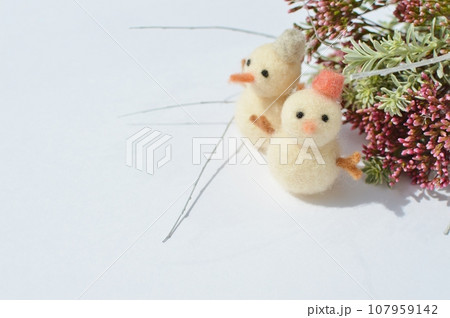 フェルトのスノーマンとフジバカマとウエストリンギアの花束　　　　   107959142