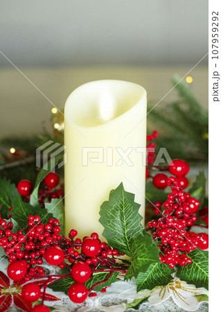 Christmas decorations and candle Christmas decorations and candle 107959292