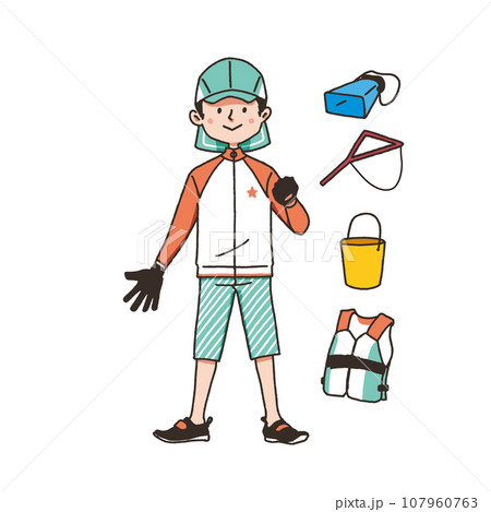 夏のこどもの磯遊び服装・道具セット 夏のこどもの磯遊び服装・道具セット 107960763