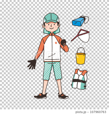 夏のこどもの磯遊び服装・道具セット 夏のこどもの磯遊び服装・道具セット 107960763