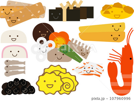おせち料理のかわいいキャラクターのイラストセット 107960996