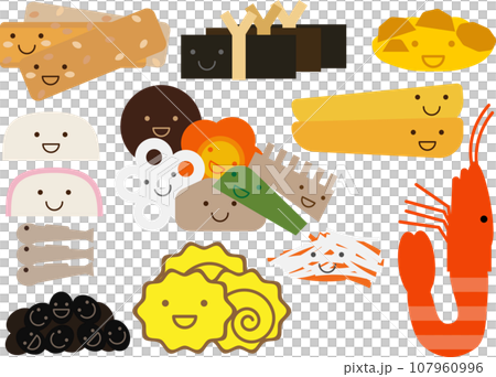 おせち料理のかわいいキャラクターのイラストセット 107960996