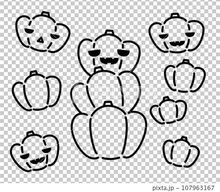 A set of cute line-drawn Halloween jack-o'-lanterns and pumpkins 107963167