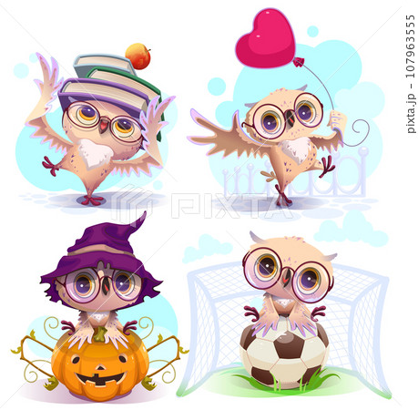 Set owl bird vector cartoon illustration holiday time 107963555
