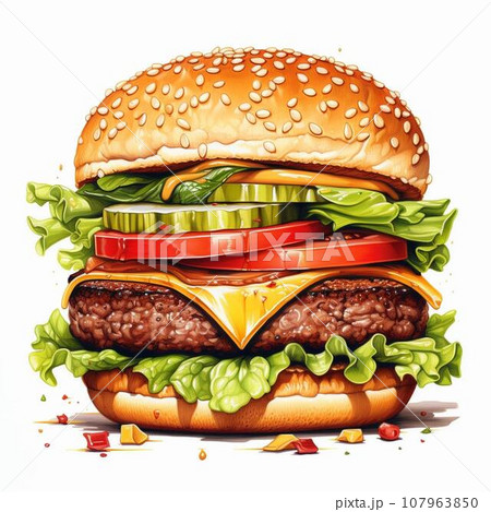 ハンバーガーのイラスト、AI生成 107963850